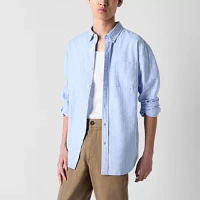 Arizona Mens Relaxed Fit Long Sleeve Striped Button-Down Shirt