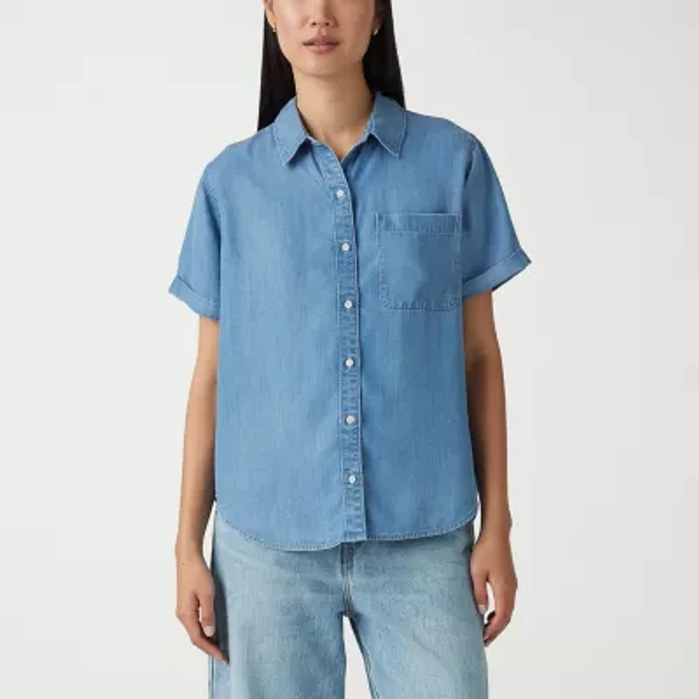 Levi's Womens Short Sleeve Regular Fit Button-Down Shirt