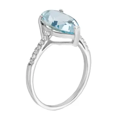 Womens 1/10 CT. T.W. Lab Created Blue Aquamarine 14K White Gold Pear Cocktail Ring