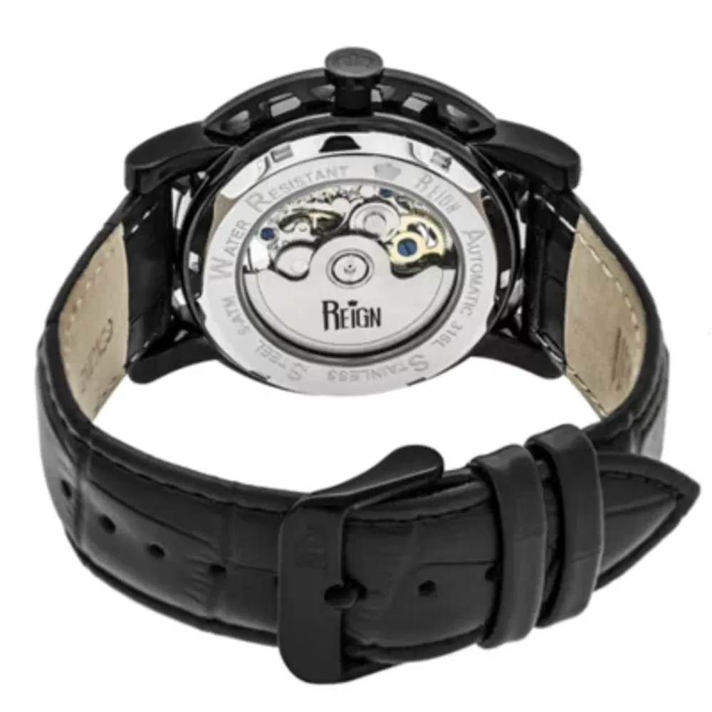 Reign Mens Automatic Black Leather Strap Watch Reirn3705