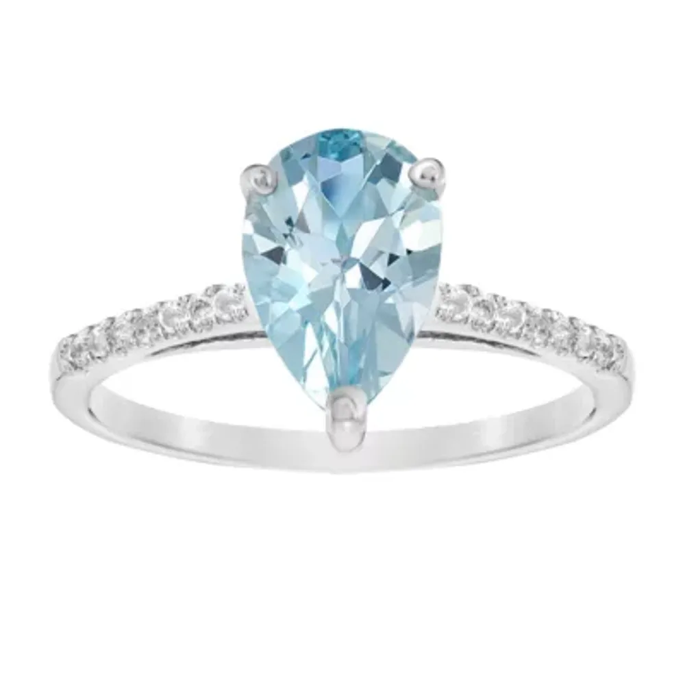 Womens 1/10 CT. T.W. Lab Created Blue Aquamarine 14K White Gold Pear Cocktail Ring