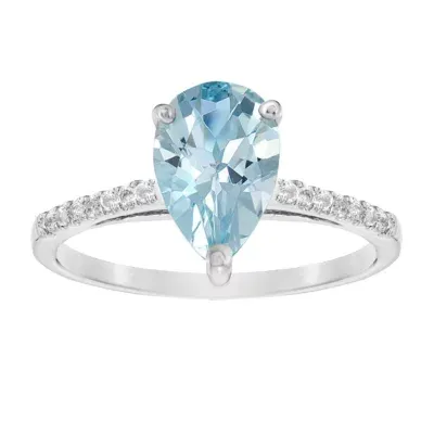 Womens 1/10 CT. T.W. Lab Created Blue Aquamarine 14K White Gold Pear Cocktail Ring