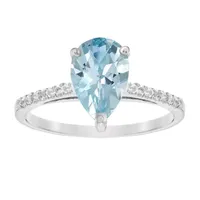 Womens 1/10 CT. T.W. Lab Created Blue Aquamarine 14K White Gold Pear Cocktail Ring