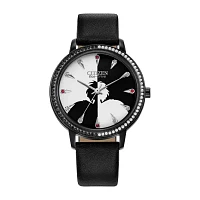 Citizen Disney Womens Black Leather Strap Watch Fe7045-09w