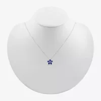 Womens Lab Created Blue Sapphire & 1/5 CT. T.W. Genuine Diamond Sterling Silver Flower Pendant Necklace