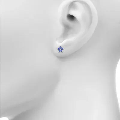 Womens Lab Created Blue Sapphire & 1/5 CT. T.W. Genuine Diamond Sterling Silver 12.3mm Flower Stud Earrings