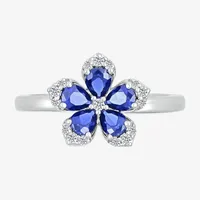 Womens Diamond Accent Lab Created Blue Sapphire Sterling Silver Flower Cocktail Ring