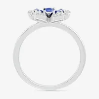 Womens Diamond Accent Lab Created Blue Sapphire Sterling Silver Flower Cocktail Ring