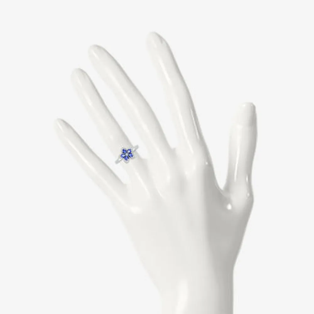 Womens Diamond Accent Lab Created Blue Sapphire Sterling Silver Flower Cocktail Ring