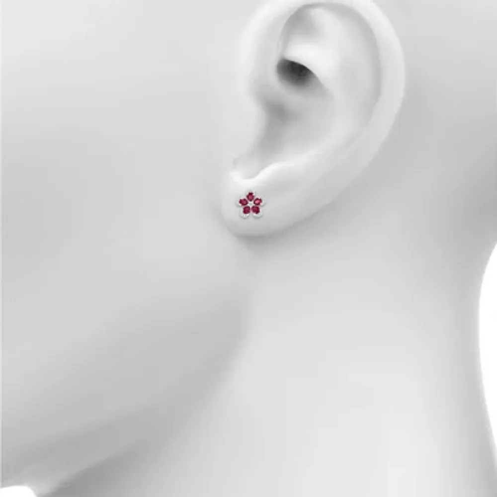 Lab Created Red Ruby Sterling Silver 12.5mm Flower Stud Earrings