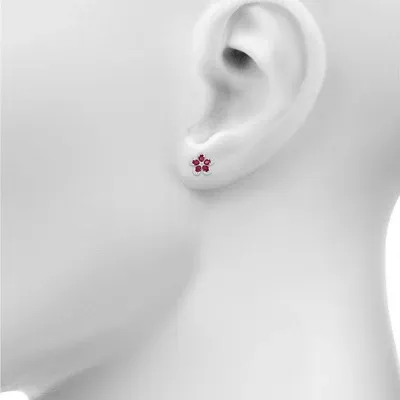 Lab Created Red Ruby Sterling Silver 12.5mm Flower Stud Earrings