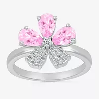 Womens Lab Created Pink Sapphire Sterling Silver Flower Cocktail Ring