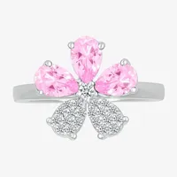 Womens Lab Created Pink Sapphire Sterling Silver Flower Cocktail Ring