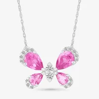 Womens Lab Created Pink Sapphire Sterling Silver Butterfly Pendant Necklace