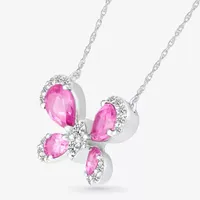 Womens Lab Created Pink Sapphire Sterling Silver Butterfly Pendant Necklace