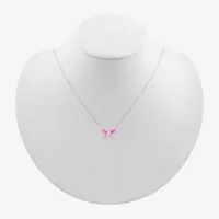 Womens Lab Created Pink Sapphire Sterling Silver Butterfly Pendant Necklace