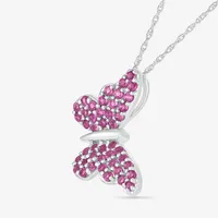 Womens Lab Created Pink Sapphire Sterling Silver Butterfly Pendant Necklace