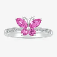 Womens Lab Created Pink Sapphire Sterling Silver Butterfly Cocktail Ring