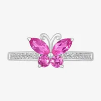 Womens Lab Created Pink Sapphire Sterling Silver Butterfly Cocktail Ring