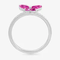 Womens Lab Created Pink Sapphire Sterling Silver Butterfly Cocktail Ring