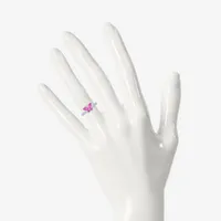 Womens Lab Created Pink Sapphire Sterling Silver Butterfly Cocktail Ring