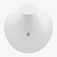 Womens Genuine Purple Amethyst Sterling Silver Flower Pendant Necklace