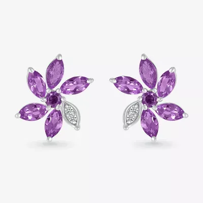 Genuine Purple Amethyst Sterling Silver 11.5mm Flower Stud Earrings