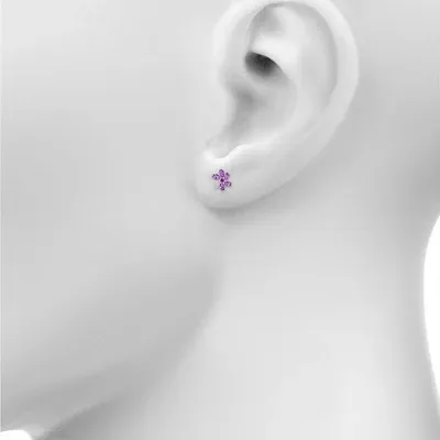 Genuine Purple Amethyst Sterling Silver 11.5mm Flower Stud Earrings