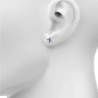 Genuine Purple Amethyst Sterling Silver 11.5mm Flower Stud Earrings