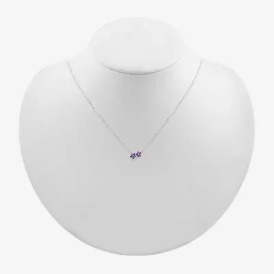 Womens Genuine Purple Amethyst Sterling Silver Flower Pendant Necklace