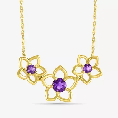 Womens Genuine Purple Amethyst 10K Gold Flower Pendant Necklaces