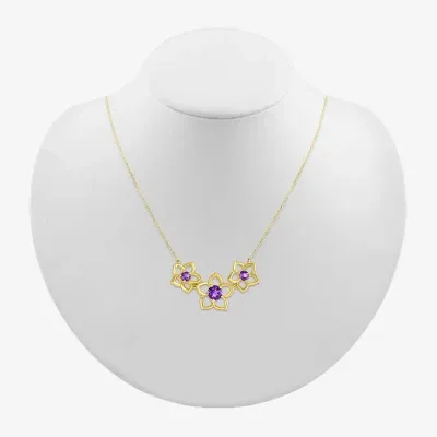 Womens Genuine Purple Amethyst 10K Gold Flower Pendant Necklace