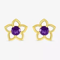 Genuine Purple Amethyst 10K Gold 9.8mm Flower Stud Earrings