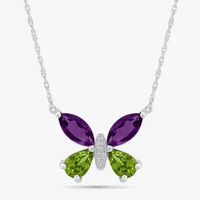 Womens Diamond Accent Genuine Purple Amethyst Sterling Silver Butterfly Pendant Necklaces