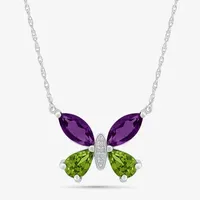 Womens Diamond Accent Genuine Purple Amethyst Sterling Silver Butterfly Pendant Necklace