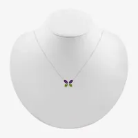 Womens Diamond Accent Genuine Purple Amethyst Sterling Silver Butterfly Pendant Necklace