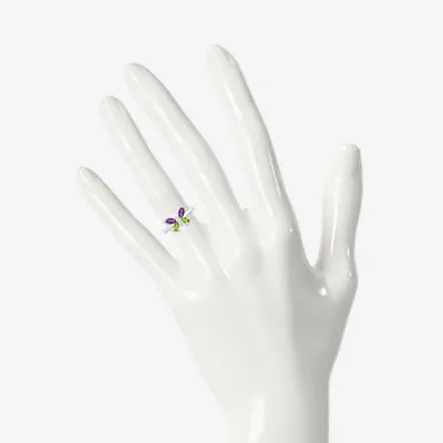 Womens Diamond Accent Genuine Purple Amethyst Sterling Silver Butterfly Cocktail Ring