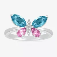 Womens Diamond Accent Genuine Blue Topaz Sterling Silver Butterfly Cocktail Ring