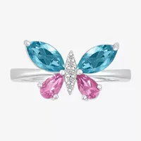 Womens Diamond Accent Genuine Blue Topaz Sterling Silver Butterfly Cocktail Ring