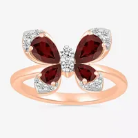 Womens Genuine Red Garnet 10K Rose Gold Butterfly Cocktail Ring