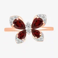 Womens Genuine Red Garnet 10K Rose Gold Butterfly Cocktail Ring