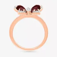 Womens Genuine Red Garnet 10K Rose Gold Butterfly Cocktail Ring