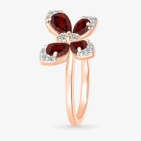 Womens Genuine Red Garnet 10K Rose Gold Butterfly Cocktail Ring