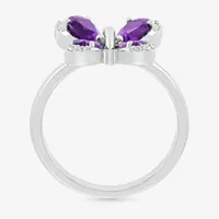 Womens Genuine Purple Amethyst Sterling Silver Butterfly Cocktail Ring