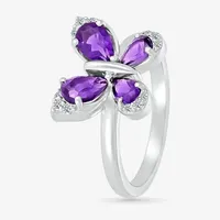 Womens Genuine Purple Amethyst Sterling Silver Butterfly Cocktail Ring