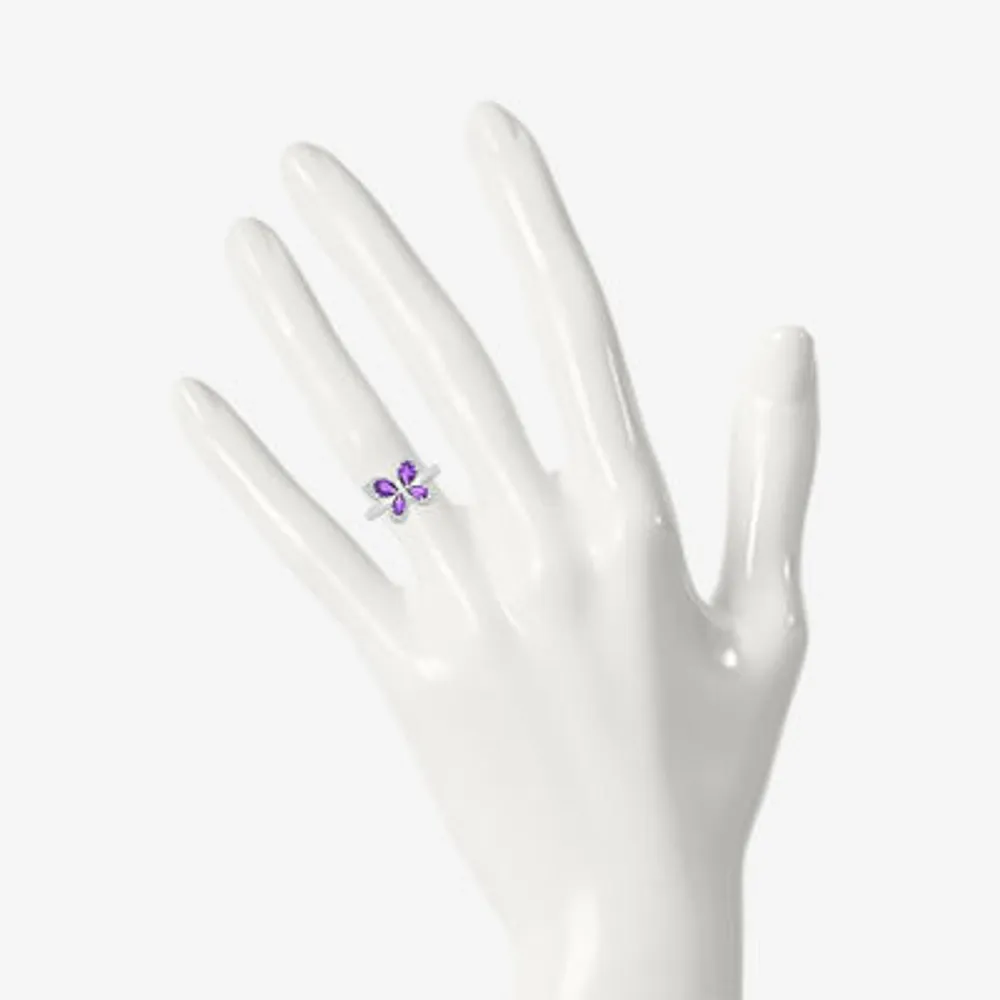 Womens Genuine Purple Amethyst Sterling Silver Butterfly Cocktail Ring