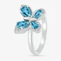 Womens Genuine Blue Topaz Sterling Silver Butterfly Cocktail Ring