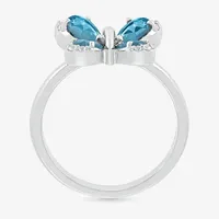 Womens Genuine Blue Topaz Sterling Silver Butterfly Cocktail Ring