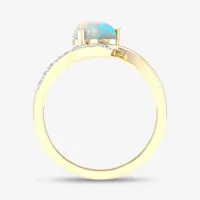 Womens Diamond Accent Genuine Opal 10K Gold Heart Cocktail Ring