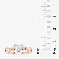 Womens Diamond Accent Genuine Opal 10K Rose Gold Heart Cocktail Ring